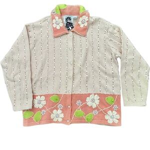 Vintage STORYBOOK KNIT Floral Cardigan - Large